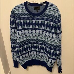 BONOBOS Wool Nylon Blend Game Night Blue Crew Neck Sweater M